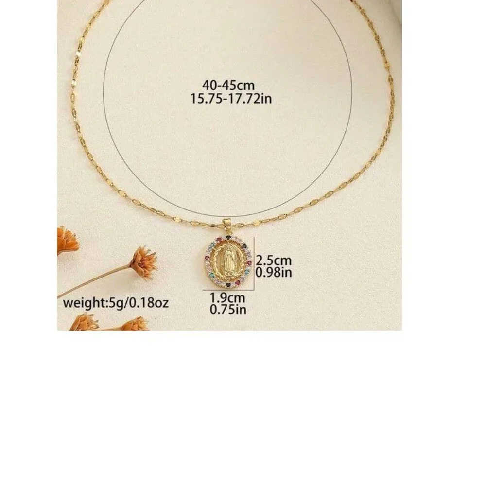 **NWOT** Virgin Mary Elegant Gold Multicolor Pendant Necklace - Picture 2 of 3